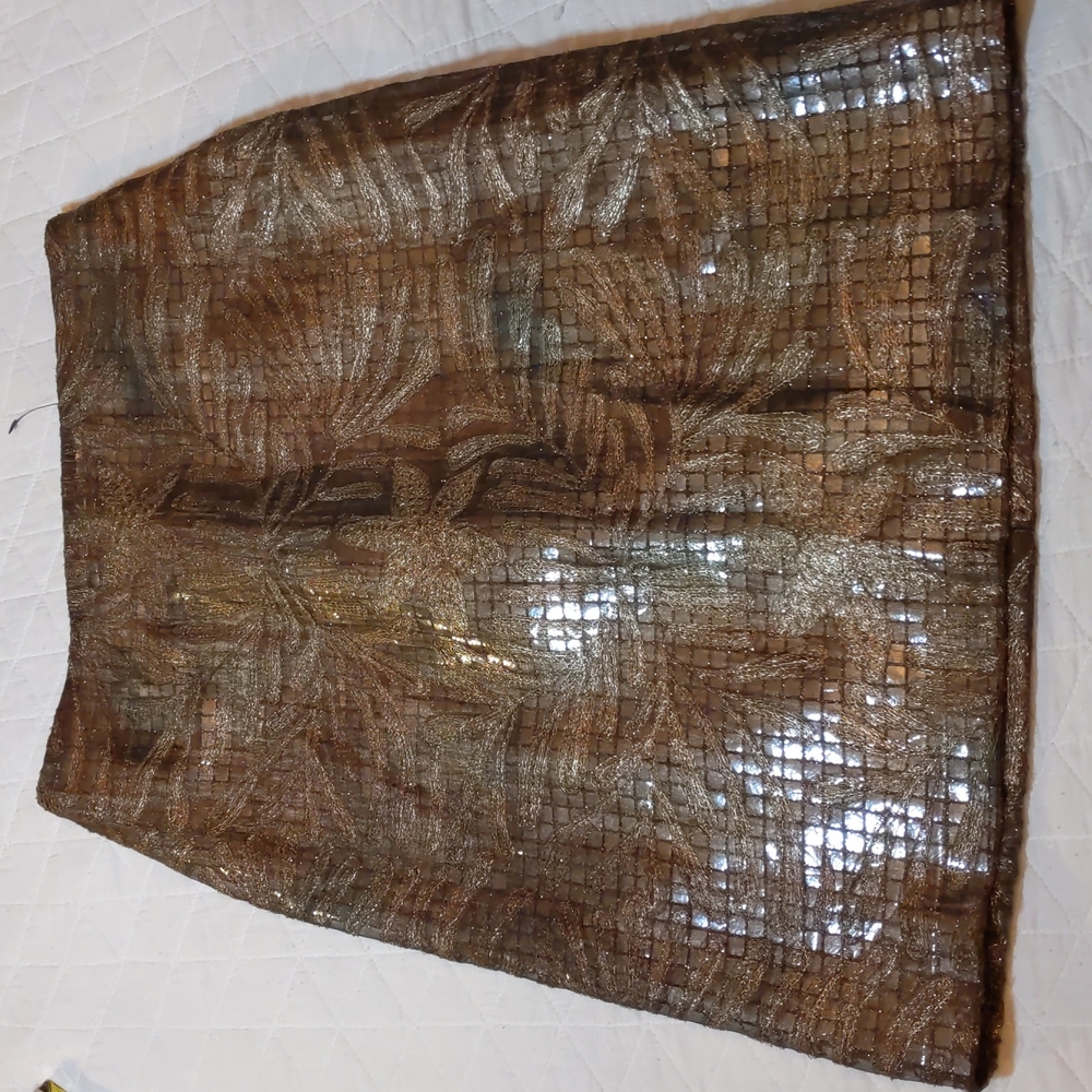 New NWT Vivienne Tam size 2 gold metallic silk short skirt